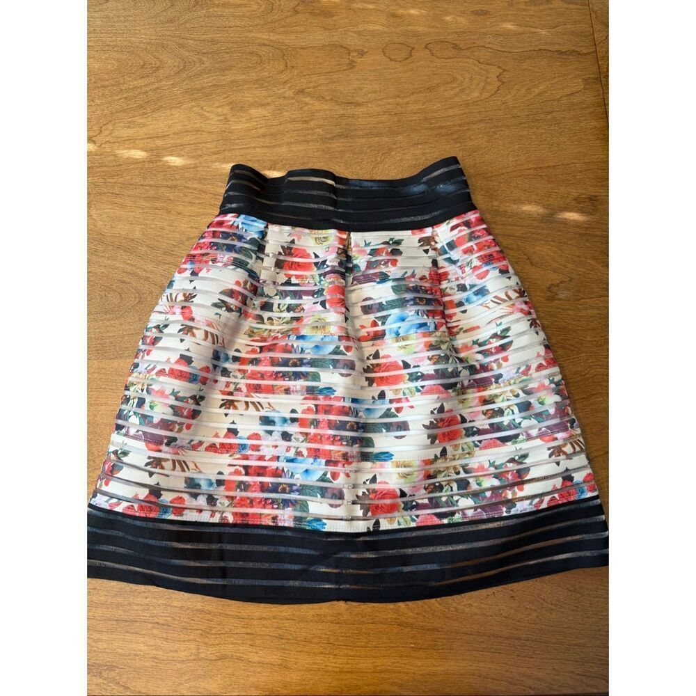 NWT Touch Me Women's Floral Striped Sheer Inset Midi Skirt Multicolor Medium